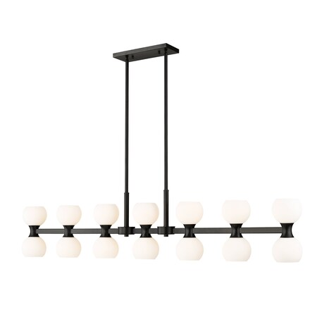 Z-Lite Artemis Linear Chandelier, 14-Light, 5 In.W x 60 In.L x 12.75 In.H, Matte Black/Matte Opal 494-14L-MB
